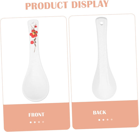 HOMSFOU 4pcs Ceramic Ramen Spoons, Small White Chinese Soup Spoon, Cream Soup Spoon, Japanese Ramen Soup Spoons