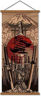 Japan Wall Art Samurai Sword Poster Print on Canvas, Skeleton Oriental Decoration, Wood Framed, 16”x35”