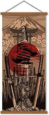 Japan Wall Art Samurai Sword Poster Print on Canvas, Skeleton Oriental Decoration, Wood Framed, 16”x35”