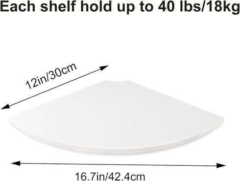 JJL 12-Inch Set 2 Corner Shelf, Sector Wall Shelf, of Wooden Hanging Shelves with Wire Hole for Bedroom Corner