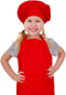 Kids Apron and Chef Hat Set, Adjustable Cotton Bib Aprons with Large Pocket, Red