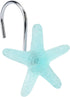 Beach Shower Curtain Hooks, Glow in The Dark, Blue Starfish, Seashell, Coastal Theme Bathroom Décor