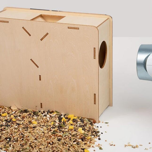 DIY Wooden Assembly Box Grain Cleaning Thrower, Wind Sheller Bird Food Blowing Screening Machine with Filter Screen