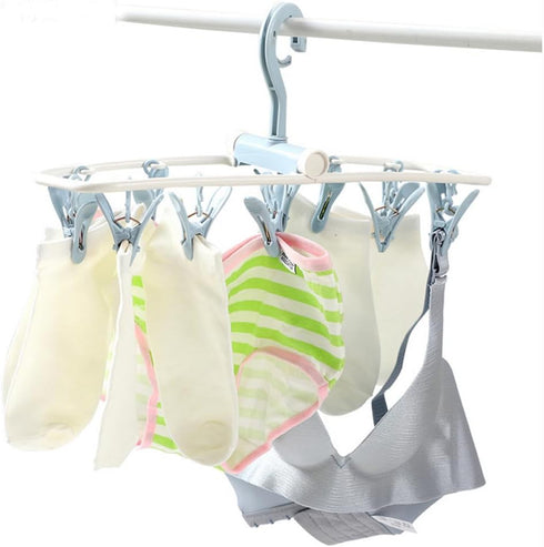 2 Pack Clothes Drying Racks, Small Folding Portable Hangers with 12 Clips, 360 Rotatable Hook for Drying