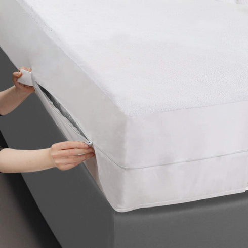 Masirs Zippered Mattress Encasement - Waterproof, Breathable, Noiseless, Machine Washable, Soft Terry Top
