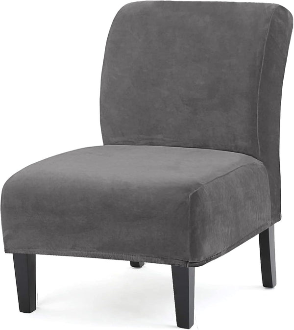UCCONO Armless Accent Chair Slipcovers, Thick Velvet Slipper Accent Chair Covers Hotel Oversized