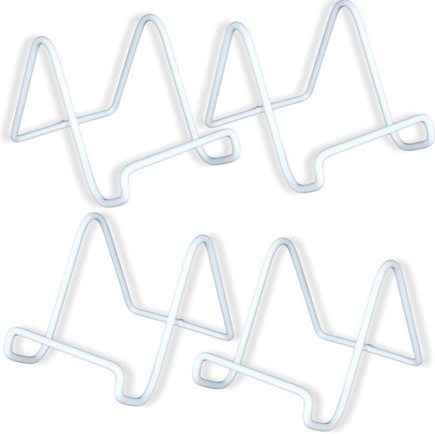 BANBERRY DESIGNS 4 Pack Wire Easel Plate Stands Display Holder, White Metal, 4 Inch