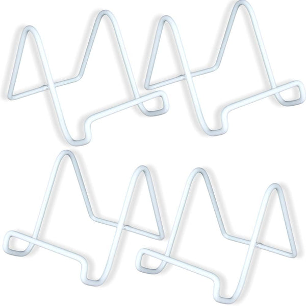 BANBERRY DESIGNS 4 Pack Wire Easel Plate Stands Display Holder, White Metal, 4 Inch
