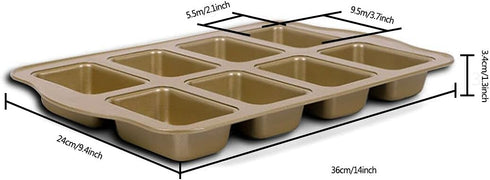Mini Loaf Pan - 8-Cavity Non-Stick Carbon Steel Brownie Bakeware for Oven Baking in Gold-Square