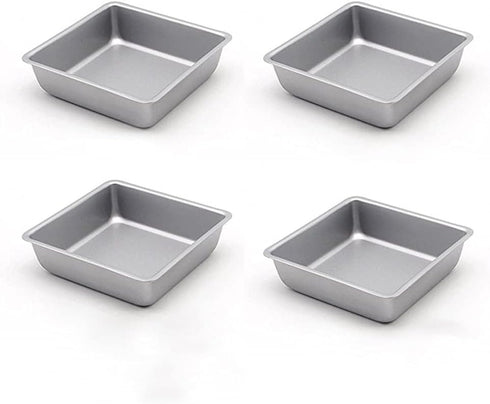 Flunyina 4 Inches Non-Stick Square Cake Pans | Set of 4 Carbon Steel Cake Molds for Home, Wedding, Birthday Party