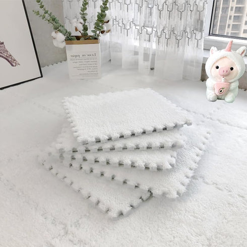 lmjclzyee 12 pcs Shaggy Soft EVA Foam Interlocking Carpet Fluffy Rugs Protective Floor Tiles Sport Play mats for Home