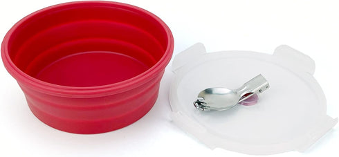1200ml Large Camping Bowl with Foldable Spoon, Collapsible Bowl With Lid, Silicone Bento Box Container, For Travel Camping Meal Prep & Food Storage, Microwave Dishwasher Safe, Red by Lunbengo