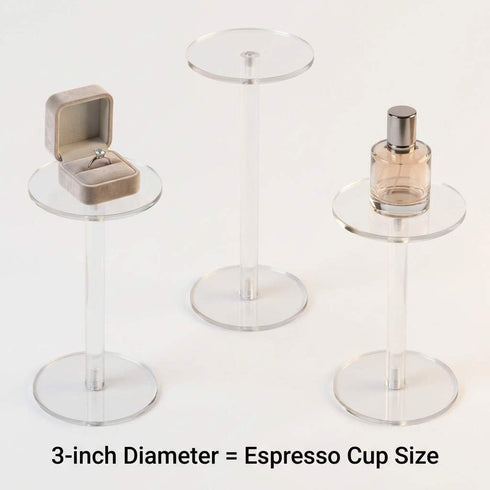 Set 3 QWORK Round Acrylic Display Stand, Premium Clear Round Riser Stands