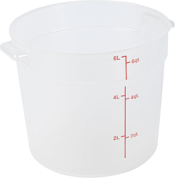 Met Lux 6 Quart Food Storage Container, Translucent Dishwashable Container with Red Volume Markers, Lids Sold Separately