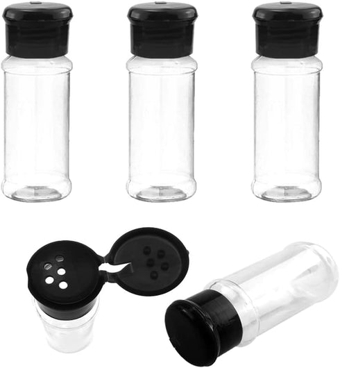 3 OZ Plastic Spice Jars with Black Sifter Caps, Seasoning Shaker Set for Condiment Storage