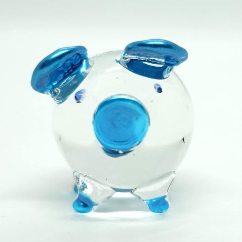 Pig Miniature Figurines, Hand Painted Blown Glass Art Collectible Gift Decor, V1 in Clear Blue