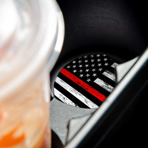 Set of 2 Thin Red Line Car Coasters for Drinks | Absorbent Coasters with Rubber Backing, 2.56 inches