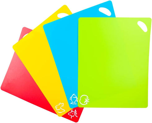 Flexible Cutting Boards Set, 2 Pack Colored Cutting Board Set with Easy-Grip Handles, Set of 4