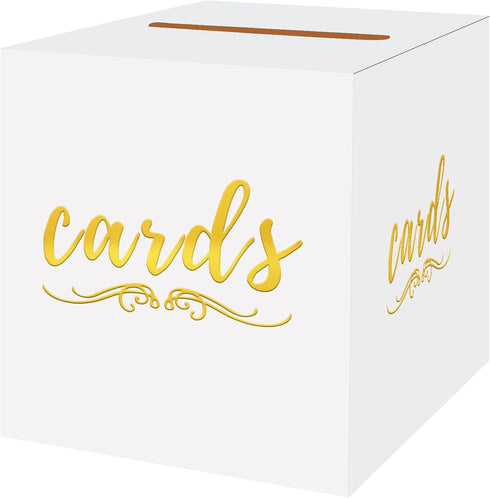 White Card Box - Cardboard Box for Birthday, Bridal, Baby Shower, Graduation, Funeral, Gold Card Box with Slot