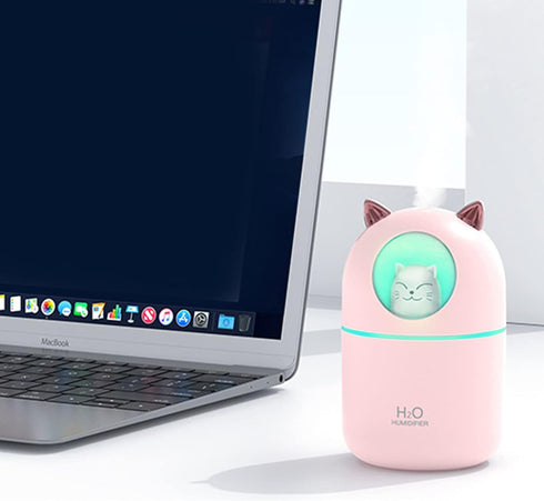 Small Humidifier, Cute Portable Cool Mist with 6 Pcs Humidifier Sticks, 7 Color Night Light