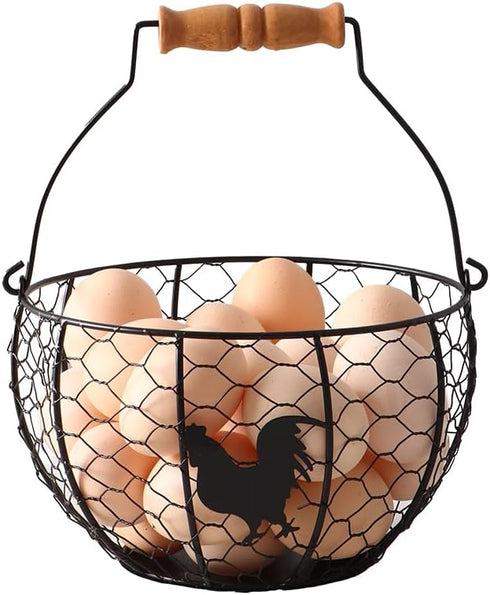 Fresh Eggs Collecting Basket With HandleVintage Style Metal Wire Eggs Holder Basket
