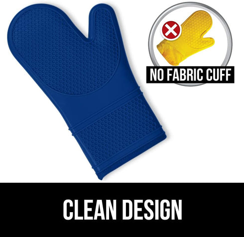 Gorilla Grip Heat and Slip Resistant Silicone Oven Mitts Set, Long Flexible Gloves for Cooking, Blue