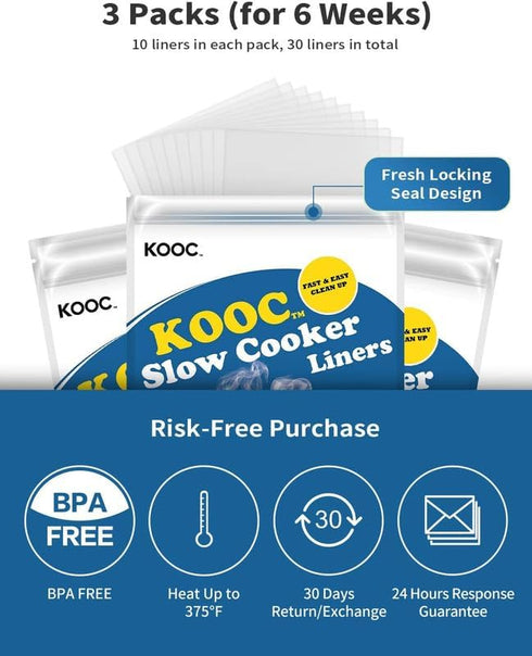KOOC Slow Cooker Liners 14"x22" - 30 Count Extra Large Disposable Pot Liners for 6 qt to 10 qt Pots