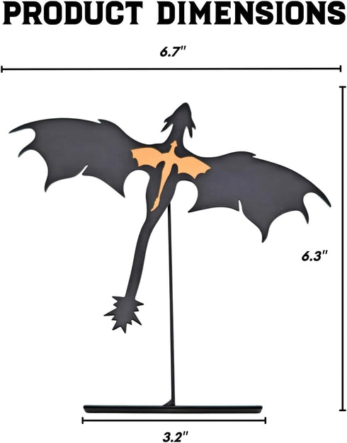 YUKEI 4th 6.7" Metal Fantasy Dragon Shelf Decor Wing Dragon Silhouette Bookend Ornament for Fantasy Readers and Book