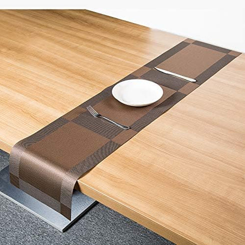 Placemats with Table Runner Sets, Woven Crossweave Vinyl Kitchen Tablemat, Washable PVC Mats for Dining Table