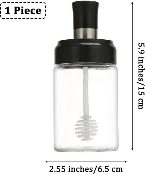 MIUPOO Honey Jar with Spoon Cover,Wave Non slip Design Glass Honey Bottle Stir Stick,Transparent of Honey