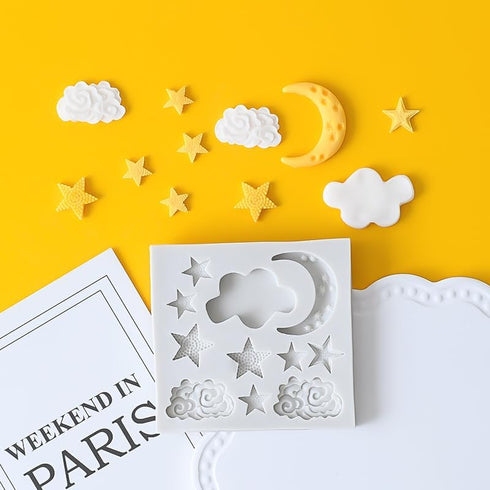 1Pc Star Moon Clouds Shaped Silicone Fondant Molds, Candy Chocolate Molds for DIY Cake Decorating Supplies