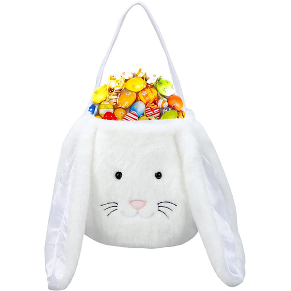 XinblueCo Plush Easter Bunny Basket with Long Ears, Personalized Egg Hunting Tote Bags for Easter Decorations