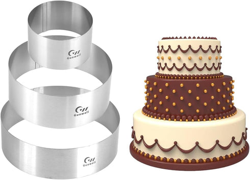 Guowall 4/6/8 inch Stainless Steel Cake Rings for Baking, Mousse Ring Mold Round Biscuit Cutter for Baking Tools