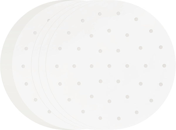 10 Inches Bamboo Steamer Liner, 50 PCS Round Air Fryer Parchment Paper with Holes, White Non-Stick