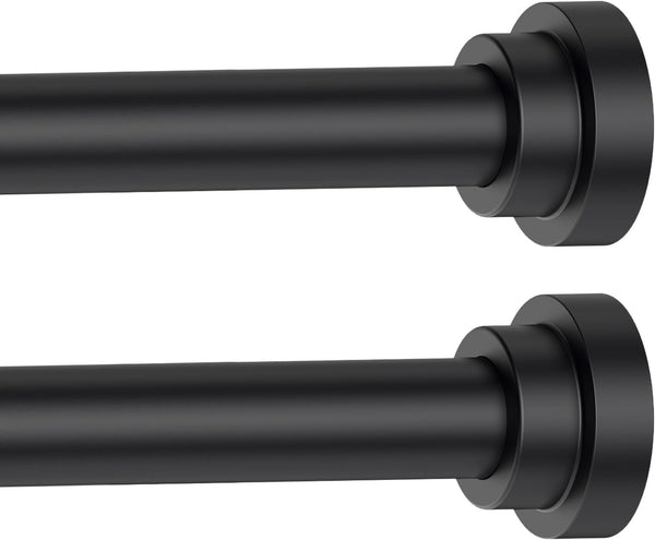 Black Curtain Rods for Windows 28 to 48 Inch, 2 Pack Heavy Duty Metal Stainless Steel Adjustable Drapery Rod with