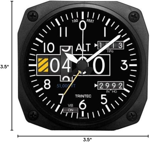 Trintec 2060 Series NV Aviation Altimeter Travel Alarm Clock, 3.5" Sq