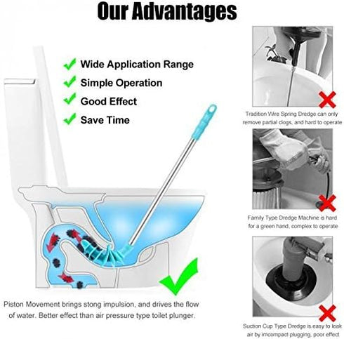 HOMEGOAL Toilet Plunger, Siphon Type Clog Remover, Flexible Rubber Head Stainless Steel Handle, Toilet Dredge Tool