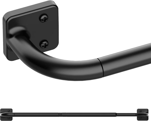 Curtain Rods for Windows 28 to 48 Inch, 5/8" Diameter Black Ceiling Mount Warp Around Long Curtain Rod for Bedroom