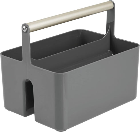 mDesign Plastic Shower Caddy Storage Organizer Utility Tote - Divided Bin for Bathroom, Dorm, Kitchen, Dark Gray