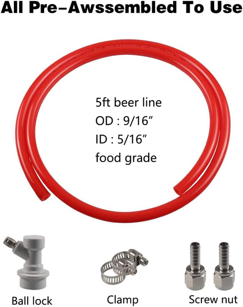 PERA 5/16" Ball Lock Line Assembly - MFL Liquid Disconnect with 5ft Gas Line for Home Brewing