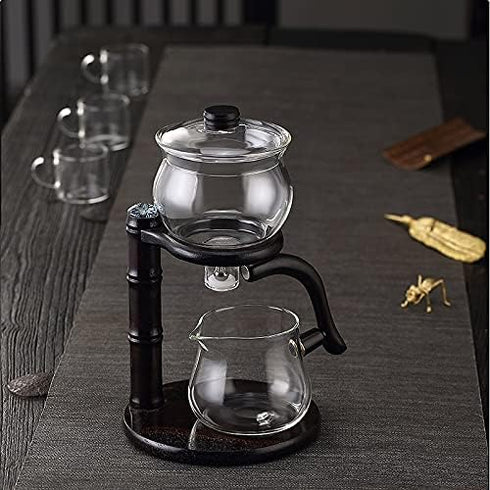 Set Set Lazy Kungfu Glass Tea Semi Automatic Drip Rotating with Infuser Glass Teapot