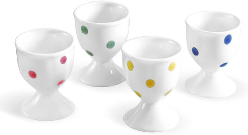 Cinf Ceramic Polka Dots Egg Cup Gift Set of 4 - Porcelain Breakfast Holder for Boiled Cooking Tools