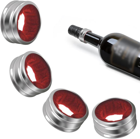 Stainless Steel Wine Bottle Collars, Durable Drip Rings, Simple Wine Drop Stopper with Felt (Red Waved)