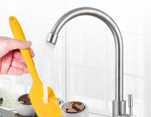 Silicone Spatula Set of 11 Kitchen Utensils with Iron Holder for Baking, Cooking, and Mixing, Dishwasher Safe, Yellow