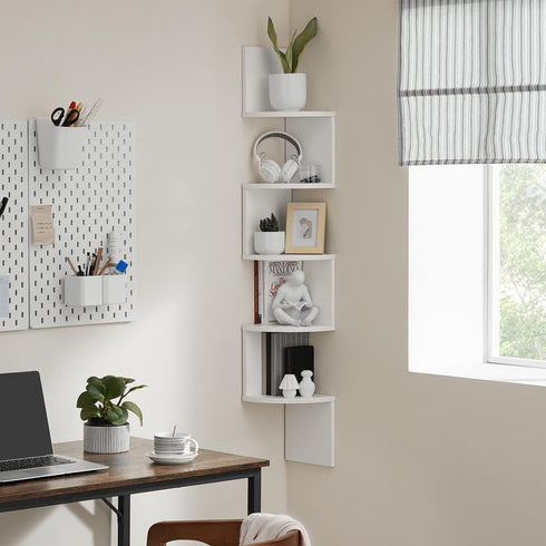 5-Tier VASAGLE Corner Shelf Wall Mount, Floating Corner Bookshelf, Plant Shelf for Bedroom, Living Room, Bathroom, Home