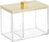 mDesign Modern Square Bathroom Vanity Storage Organizer Canister Jar for Cotton Swabs, Makeup Sponges - Clear/Soft Brass