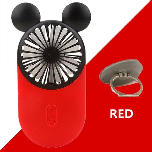 Cute Mouse Personal Mini Fan, Handheld USB Rechargeable Fan with Pretty LED Light, 3 Adjustable Speeds with Portable Holder, for Indoor Or Outdoor Park School, Red by Generic