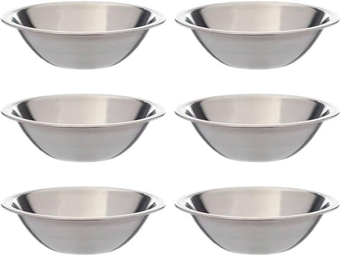 SET OF 6 Stainless Steel Mixing Bowl 6-6 1/2 Inch Wide Flat Rim Flat Base