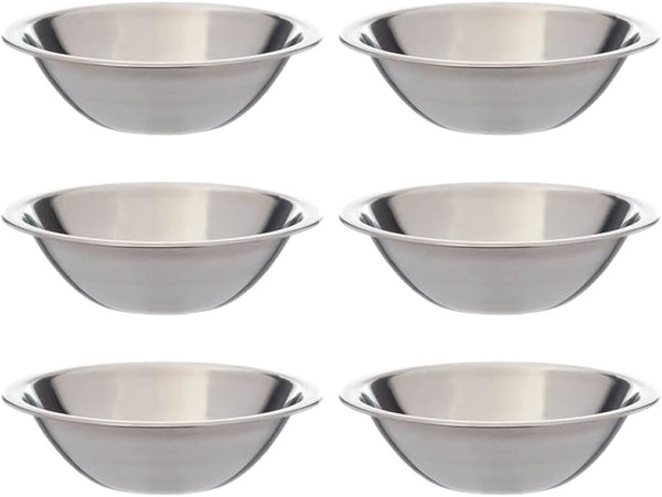 SET OF 6 Stainless Steel Mixing Bowl 6-6 1/2 Inch Wide Flat Rim Flat Base