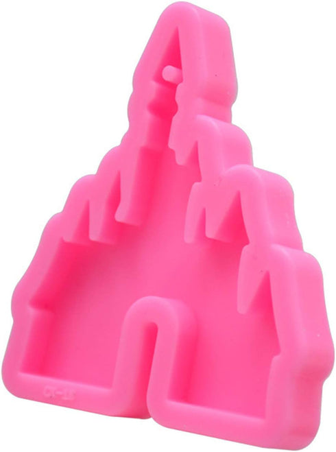 2 Pcs Castle Silicone Mold with Hole, Castle Shaped Keychain Molds and 10 Pieces Key Rings with Chain